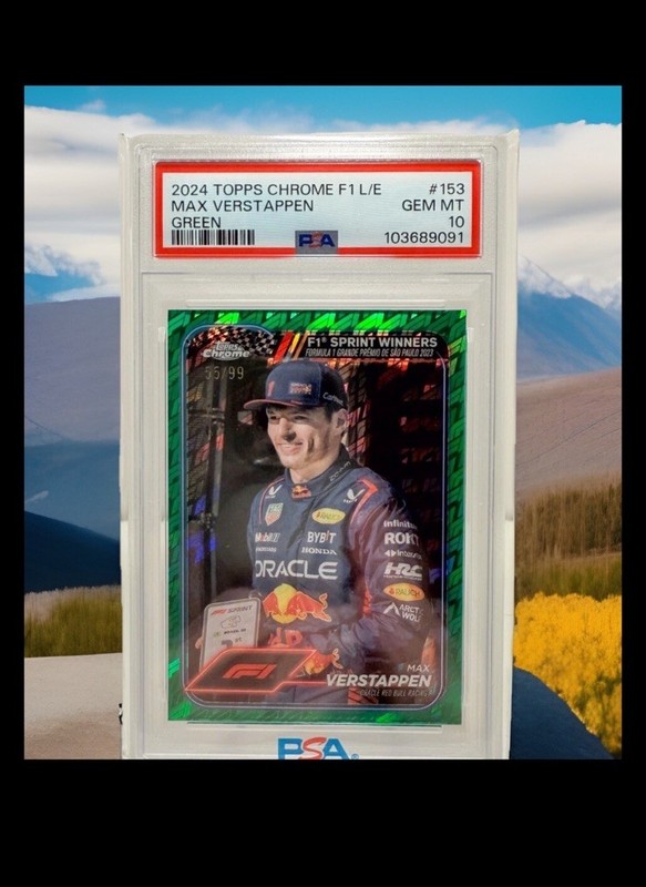 🔥2024 Topps Chrome MAX VERSTAPPEN  F1 GREEN LOGOFRACTOR #153  /99 PSA 10🔥