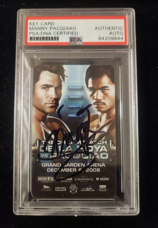 MANNY PACQUIAO vs OSCAR DE LA HOYA SIGNED AUTO MGM KEY CARD PSA AUTH BOXING