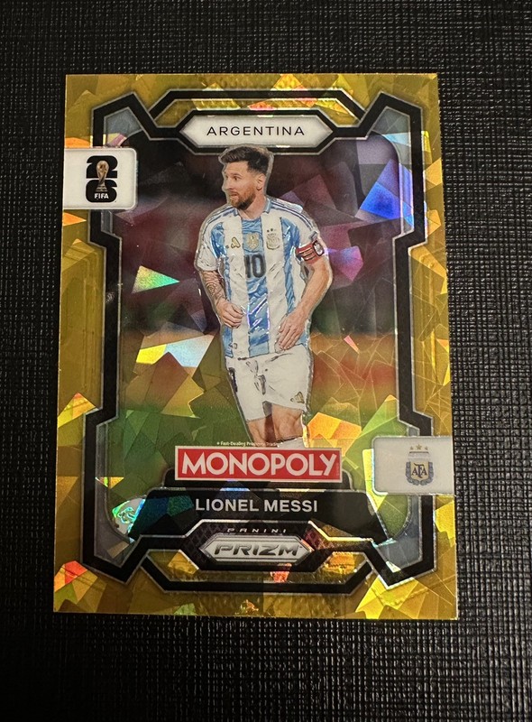 2026 Panini Prizm Monopoly FIFA World Cup 1 Lionel Leo Messi Gold Cracked Ice SP