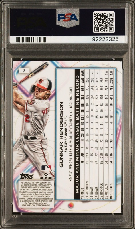 2023 Topps Cosmic Chrome #2 Gunnar Henderson Rookie PSA 10 view 2