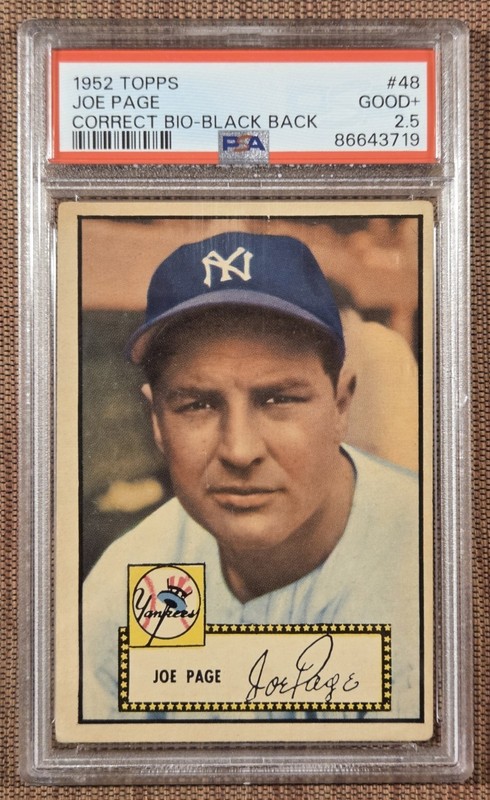 1952 Topps COR Blk Back #48 Joe Page New York Yankees Baseball Card PSA 2.5 GD+