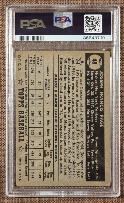 1952 Topps COR Blk Back #48 Joe Page New York Yankees Baseball Card PSA 2.5 GD+ view 2