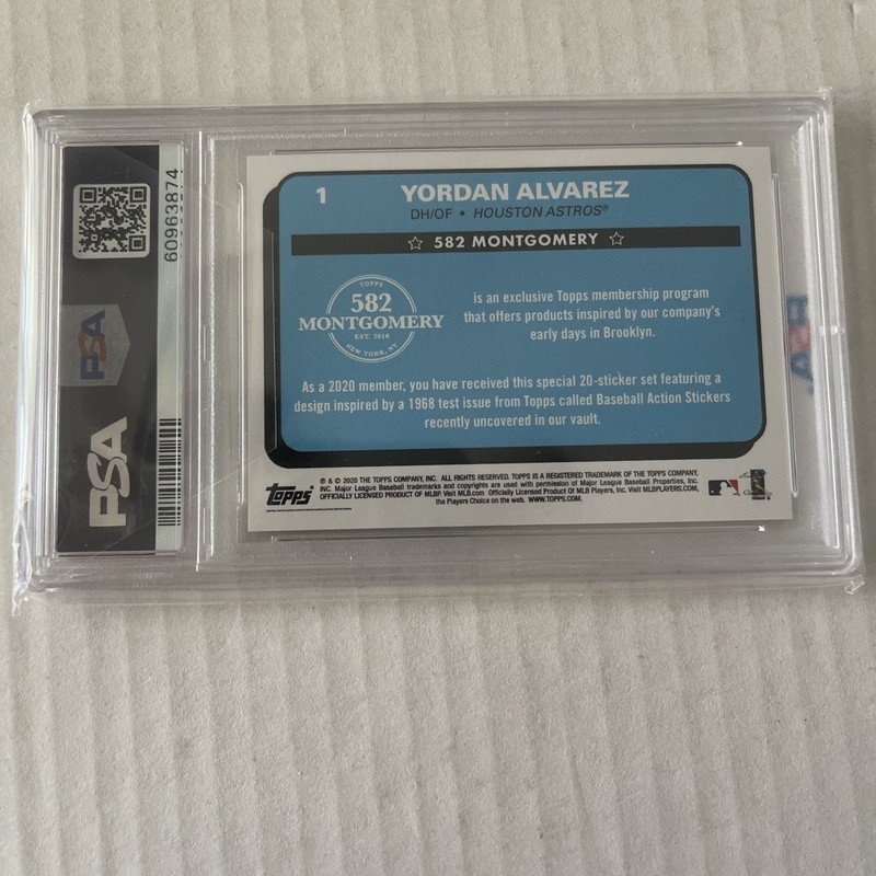Topps 2020 582 Montgomery Set Yordan Alvarez Rookie PSA 10 #1 Astros view 2
