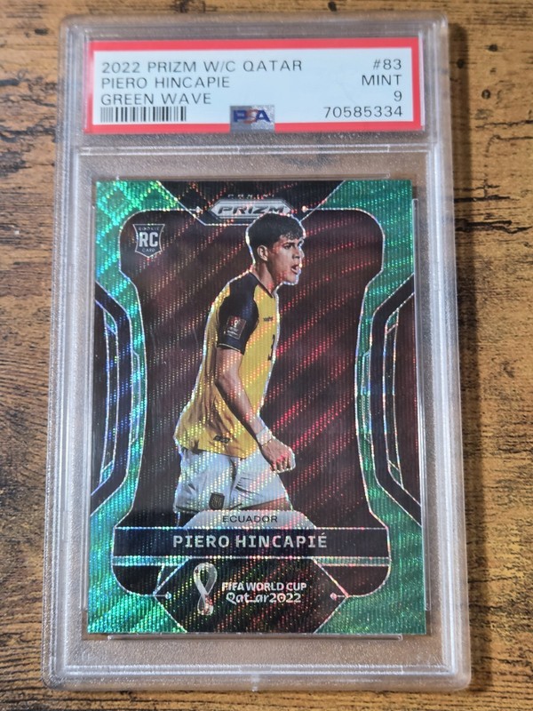 2022 Panini Prizm World Cup Piero Hincapie RC Green Wave PSA 9 Ecuador Arsenal