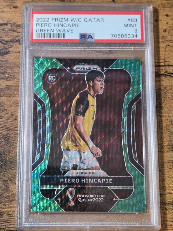 2022 Panini Prizm World Cup Piero Hincapie RC Green Wave PSA 9 Ecuador Arsenal view 2