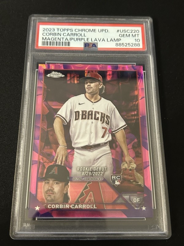 Corbin Carroll 2023 Topps Chrome Update Series Magenta Lava /299 PSA 10 Rookie view 1