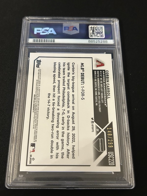 Corbin Carroll 2023 Topps Chrome Update Series Magenta Lava /299 PSA 10 Rookie view 2