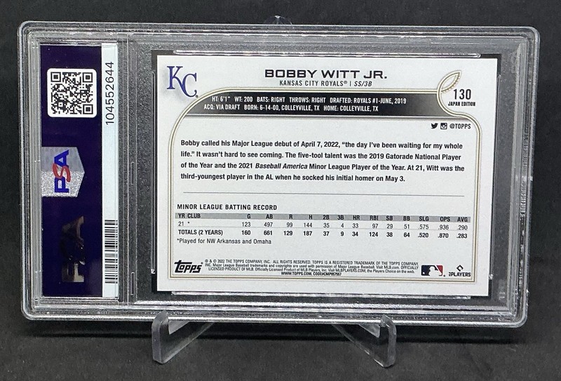 2022 Topps Japan - Bobby Witt Jr. - RC Rookie Royals - PSA 10 view 2