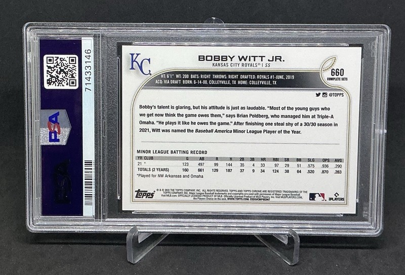 2022 TOPPS COMPLETE SET 582 MONTGOMERY CLUB #660 BOBBY WITT JR. ROOKIE RC PSA 10 view 2