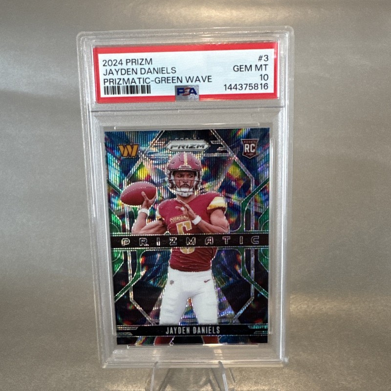 Deal- Jayden Daniels 2024 Prizm #3 Prizmatic Green Wave Rookie Card PSA 10 RC