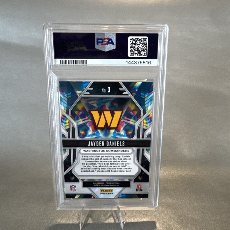 Deal- Jayden Daniels 2024 Prizm #3 Prizmatic Green Wave Rookie Card PSA 10 RC view 2