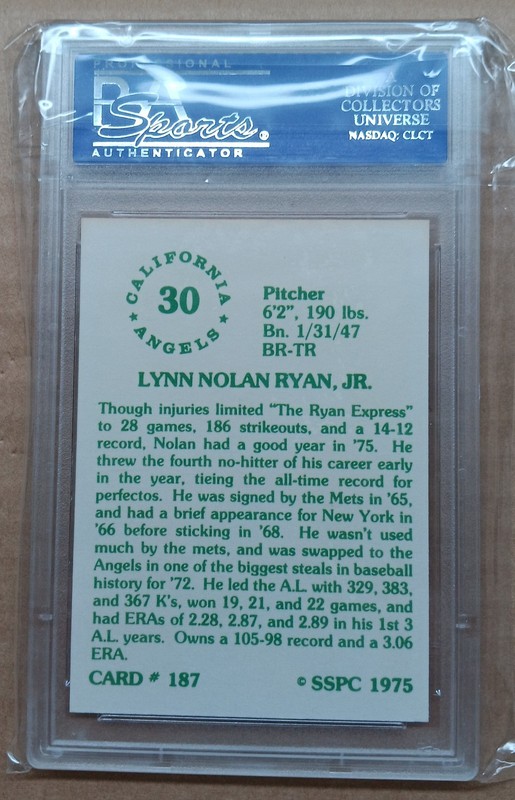 NOLAN RYAN 1975 SSPC PSA 10 WOW view 2