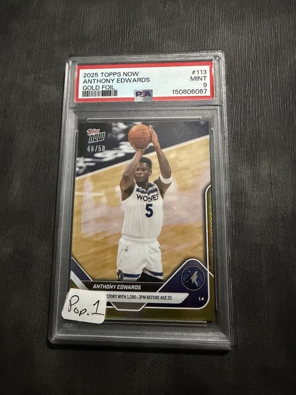 Topps 2025-26 Now Anthony Edwards #18 Gold Foil Serial Numbered PSA 9 /50