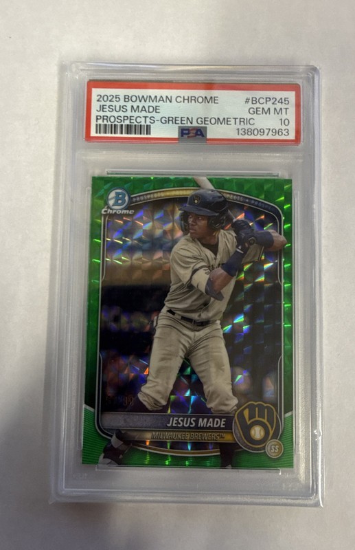2025 Bowman Chrome - Prospects Jesus Made Green Geometric /99 PSA 10 💎🔥POP 3🔥