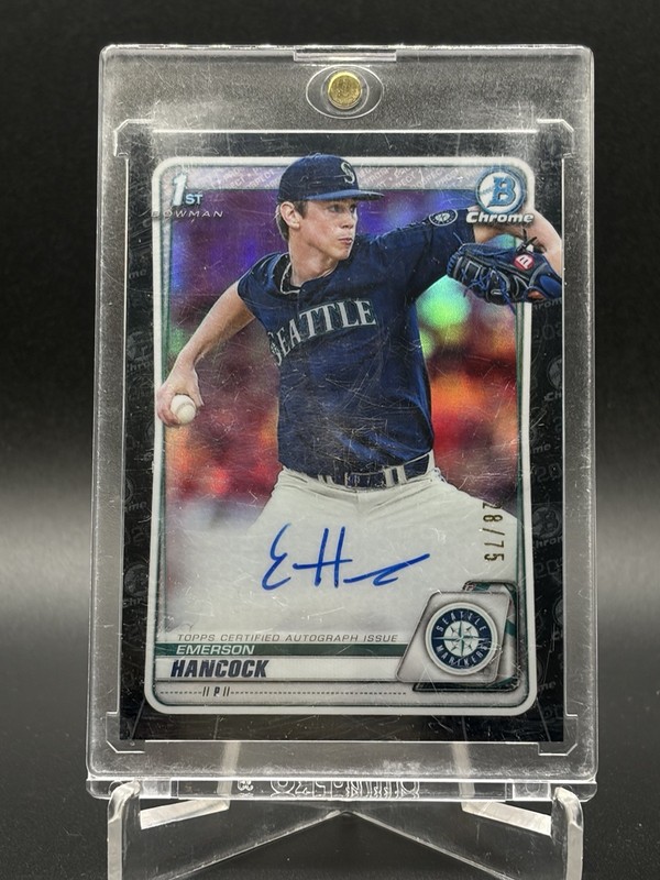 Emerson Hancock 2020 1st Bowman Chrome Auto Draft Black Refractor /75 Mariners