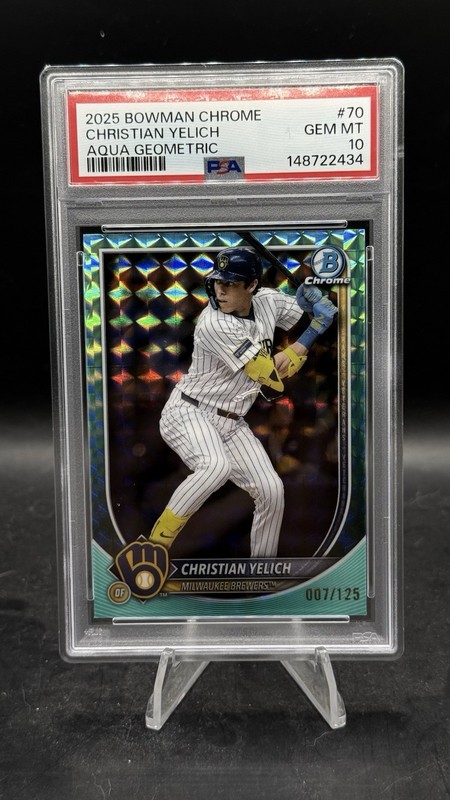 2025 Bowman Chrome Christian Yelich Aqua Geometric Refractor /125 PSA 10