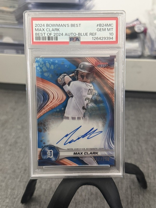 Detroit Tigers 2024 Bowmans Best Max Clark Blue Refractor Auto /150 PSA 10