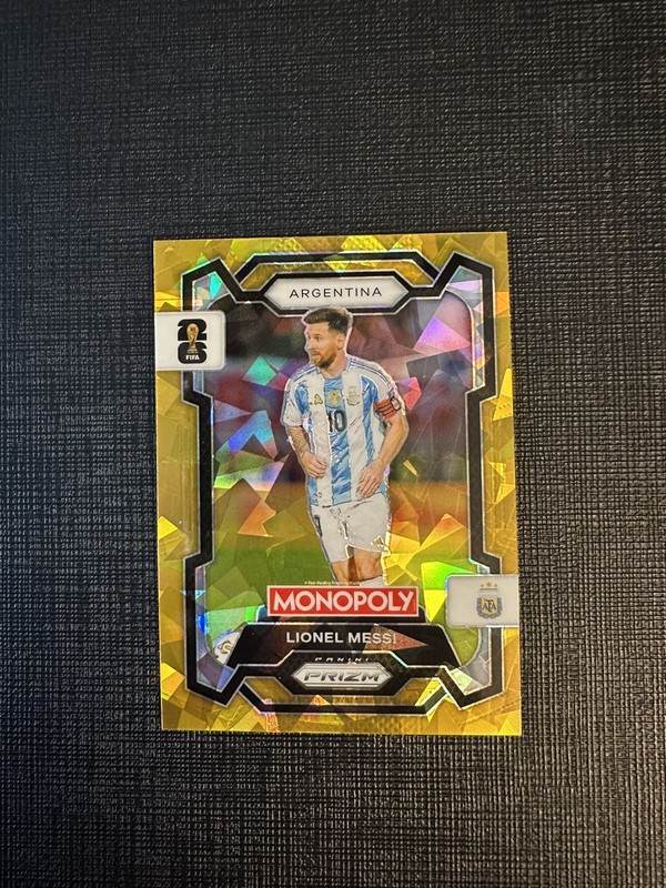 2026 Panini Prizm Monopoly FIFA World Cup 1 Lionel Leo Messi Gold Cracked Ice SP
