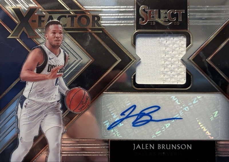 JALEN BRUNSON 2019-20 SELECT GAME USED PATCH AUTO /199 #XF-JBR MAVERICKS Q3824