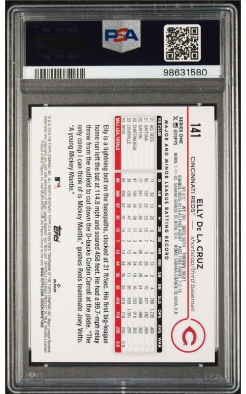 2024 Topps Series 1 - Elly De La Cruz #141 (RC) PSA 10 view 2