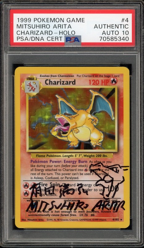 Pokemon Charizard Base Set Unlimited #4 Mitsuhiro Arita Auto 10 PSA AUTHENTIC
