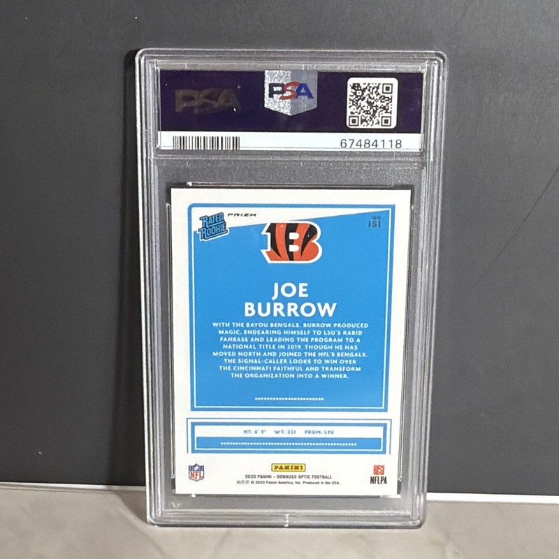 JOE BURROW 2020 Panini Donruss Rated Rookie RC OPTIC HOLO PRIZM #151 PSA 10 view 2