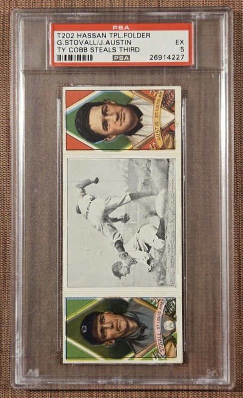 1912 Hassan Triple Folders Austin/Stovall Ty Cobb Steals 3rd Baseball Card PSA 5