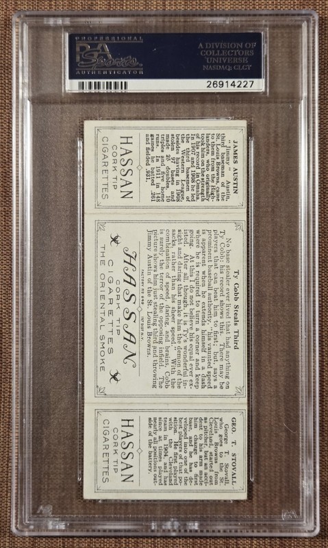 1912 Hassan Triple Folders Austin/Stovall Ty Cobb Steals 3rd Baseball Card PSA 5 view 2