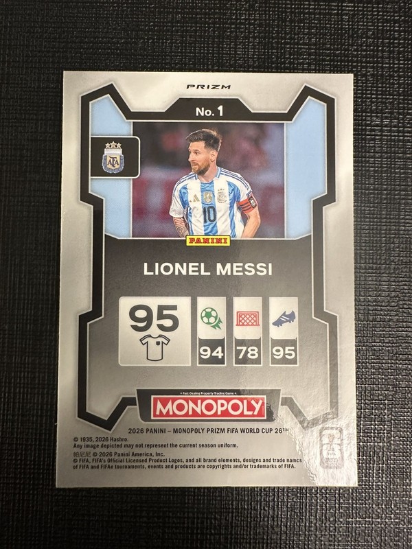 2026 Lionel MESSI Panini Monopoly Prizm FIFA World Cup GREEN Wave Argentina SSP view 2