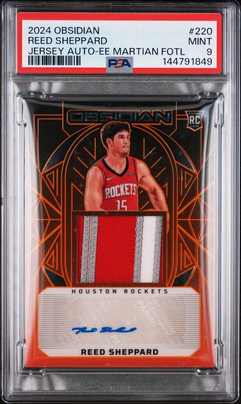 2024 Panini Obsidian Reed Sheppard Patch Auto Rookie Martian /18 PSA 9 Mint