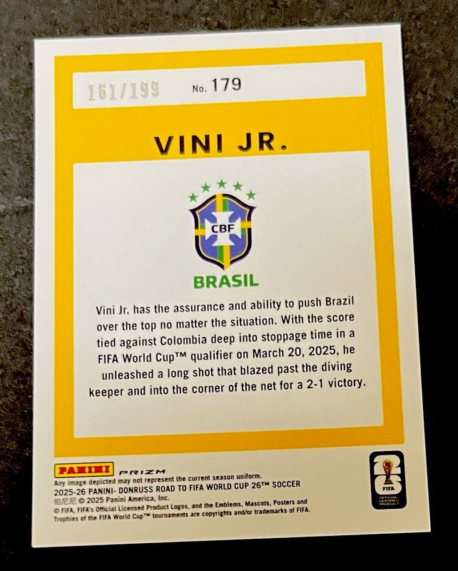2025-26 Donruss FIFA WORLD CUP ORANGE VELOCITY PRIZM /199 Vini Jr. Brazil #179💥 view 2