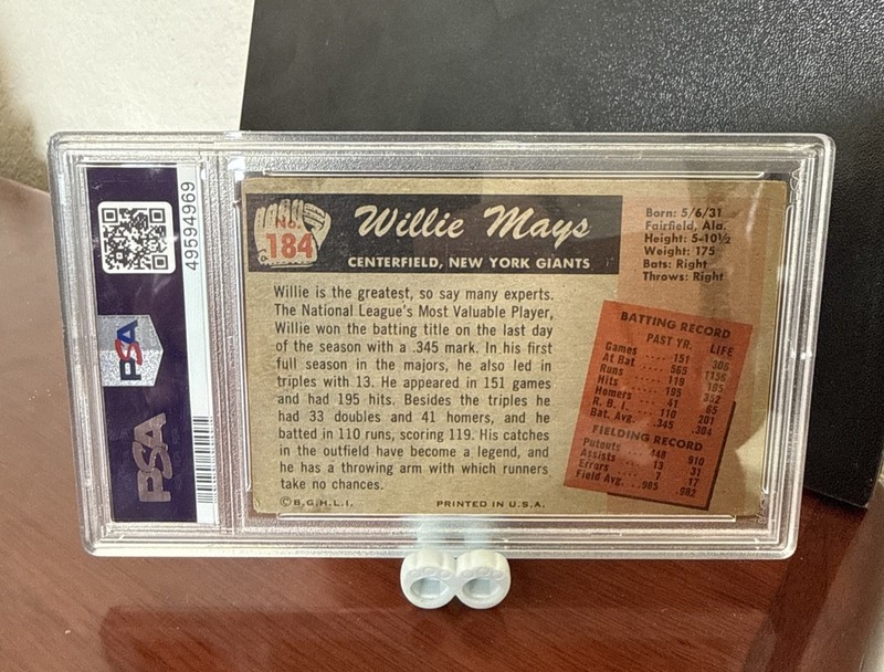 1955 BOWMAN #184 WILLIE MAYS GIANTS HOF PSA 2.5 GOOD+ Nice Centering view 2