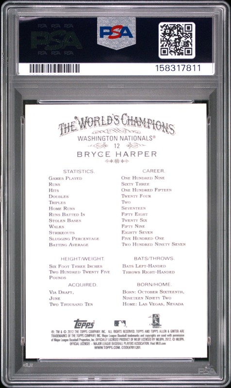 2012 Topps Allen & Ginter #12 Bryce Harper PSA 10 view 2