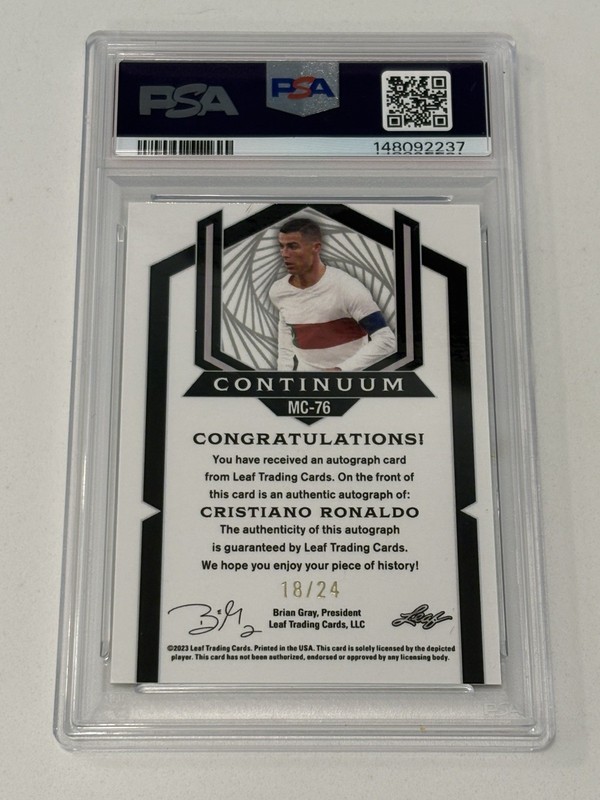 2023 Leaf Metal Cristiano Ronaldo Continuum Auto /24 PSA 8 Portugal view 2