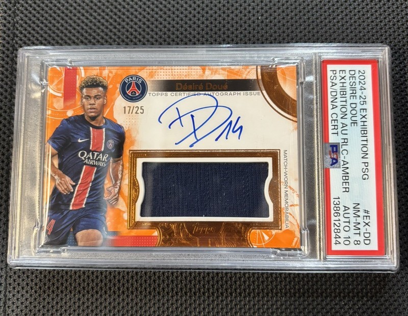 2024-25 Exhibition PSG Desire Doue Patch Auto /25 PSA 8 Auto 10 POP 1 Match Worn