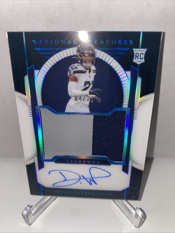 Devon Witherspoon 2023 National Treasures #164 Midnight Rookie Patch Auto /20 view 2