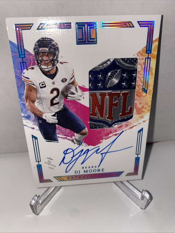 DJ MOORE TRUE 1/1 NFL SHIELD LOGO PATCH AUTO 2024 IMPECCABLE AUTOGRAPH BEARS view 2