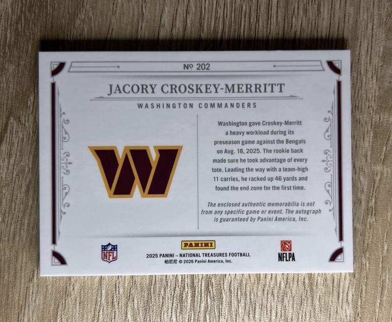 Jacory Croskey-Merritt RC 2025 National Treasures RPA Stars Stripes Tag 1/1 🇺🇸 view 2
