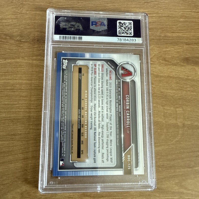 2019 1st Bowman Draft Chrome Corbin Carroll #BDC-125 PSA 10 Gem Mint view 2