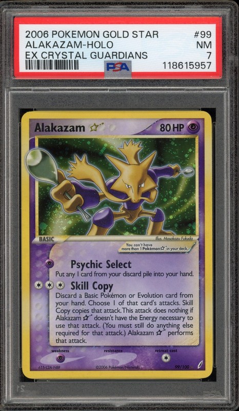 Pokemon Alakazam Gold Star EX Crystal Guardians Holo Ultra Rare #99 PSA 7