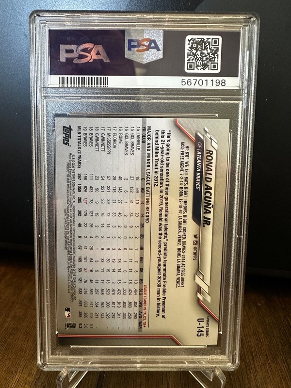 Ronald Acuna Jr 2020 Topps Update SP Rare Variation #u145 PSA 9 Atlanta Braves view 2