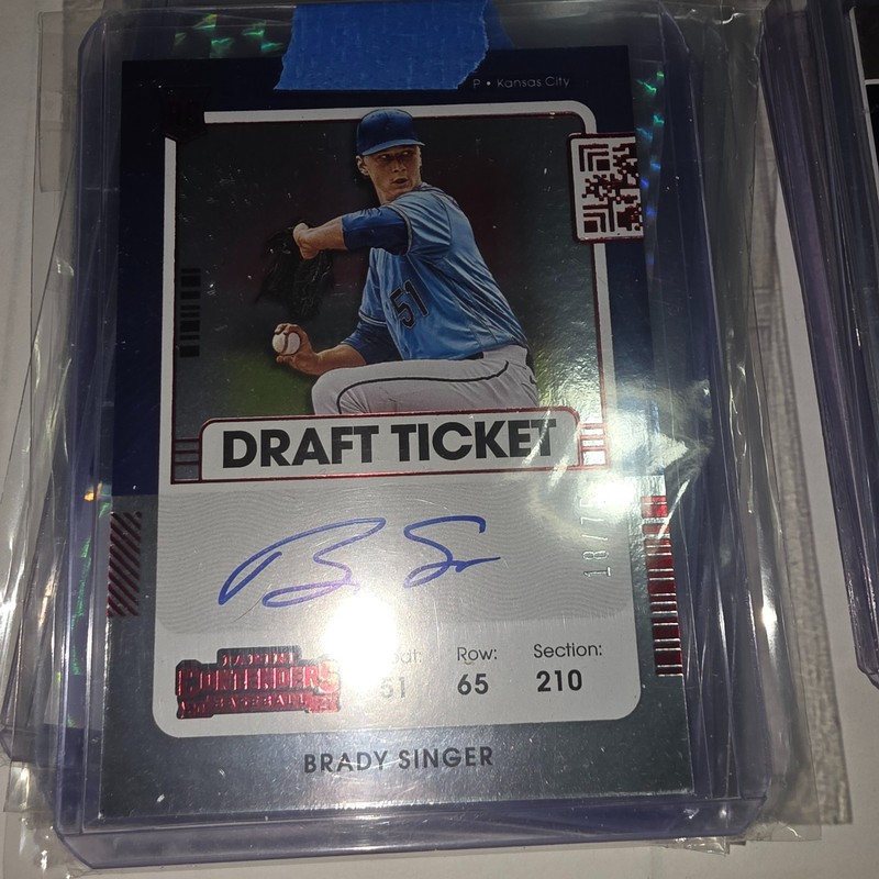 2021 PANINI CONTENDERS RED/BLUE DRAFT TICKET #120 BRADY SINGER RC AUTO 18/75