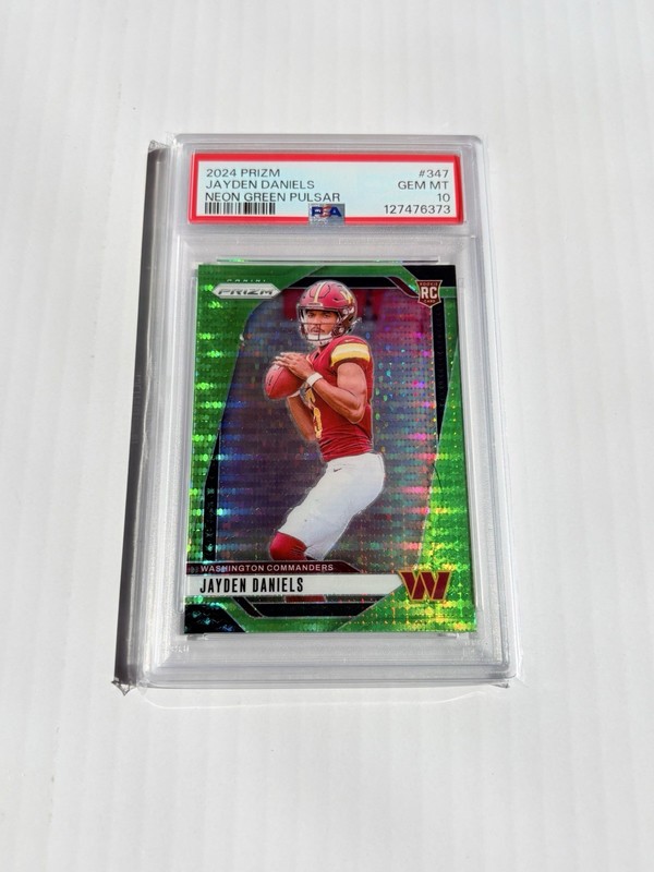 Jayden Daniels 2024 Panini Prizm 347 Rookie Card PSA 10 NEON GREEN PULSAR