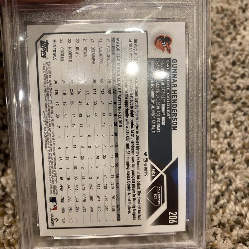 2023 Topps GUNNAR HENDERSON RC #206 Silver Foil PSA 10  view 2