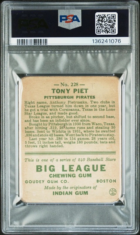 1933 GOUDEY - TONY PIET #228 - PSA 1 view 2