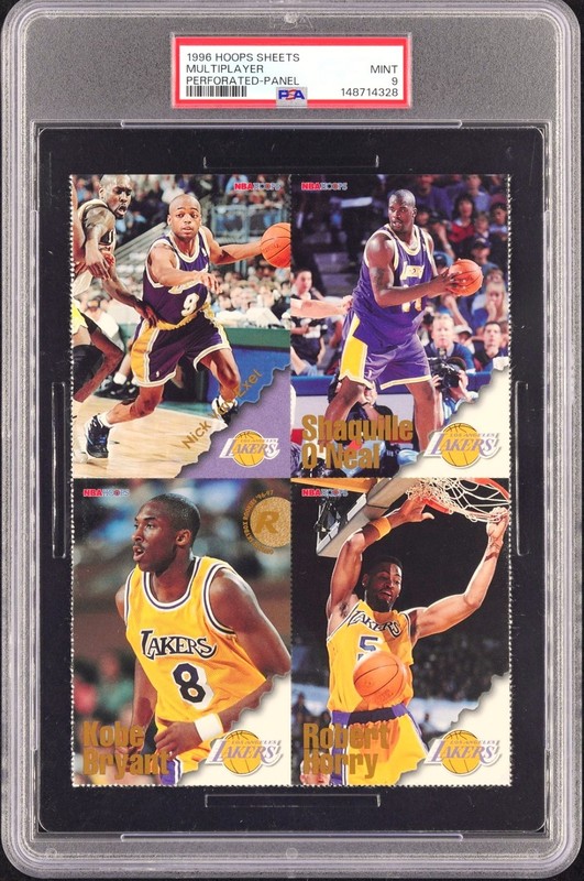 1996 HOOPS SHEETS KOBE BRYANT RC SHAQUILLE O'NEAL LAKERS PANEL PSA 9 MINT  POP 1