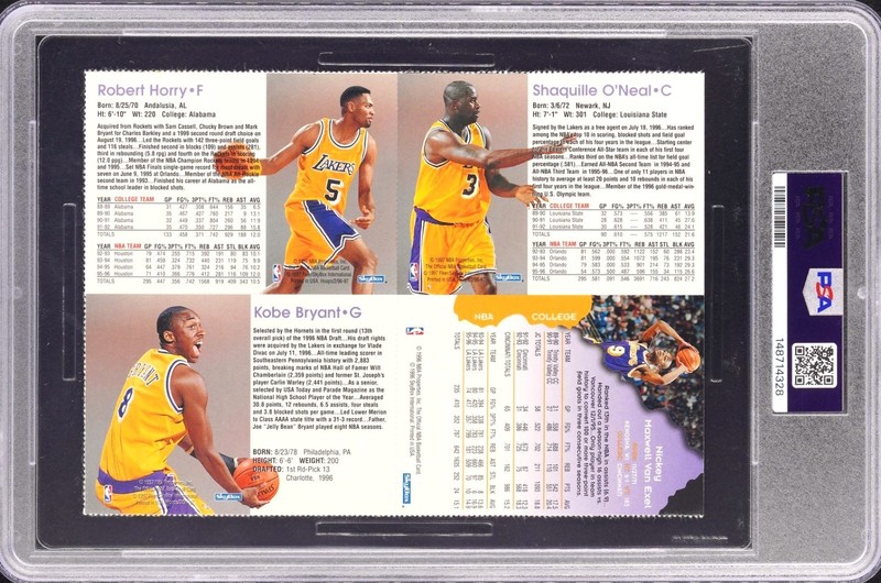 1996 HOOPS SHEETS KOBE BRYANT RC SHAQUILLE O'NEAL LAKERS PANEL PSA 9 MINT  POP 1 view 2