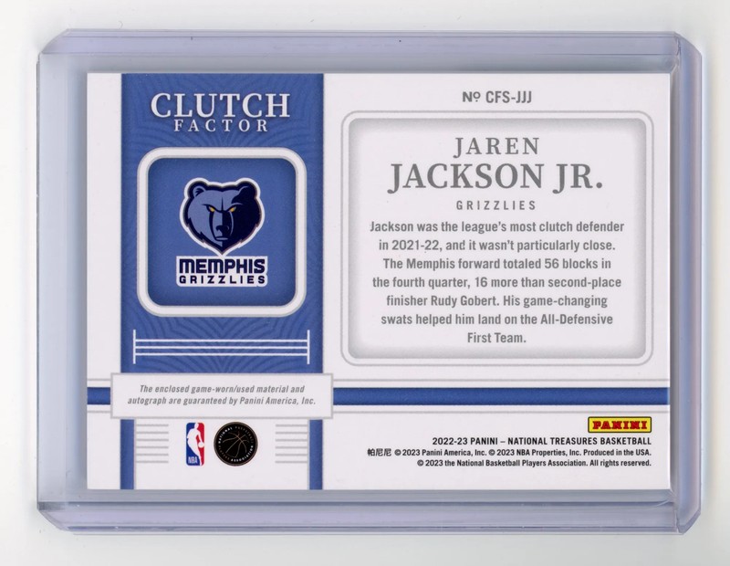 2022 Panini National Treasures Jaren Jackson Jr. Clutch Factor Auto Prime /25 view 2