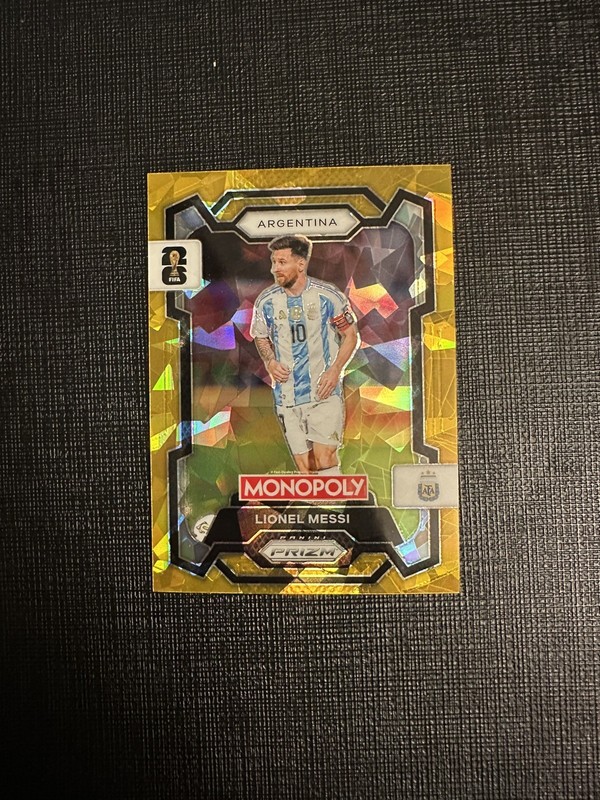 2026 Panini Prizm Monopoly FIFA World Cup 1 Lionel Leo Messi Gold Cracked Ice SP