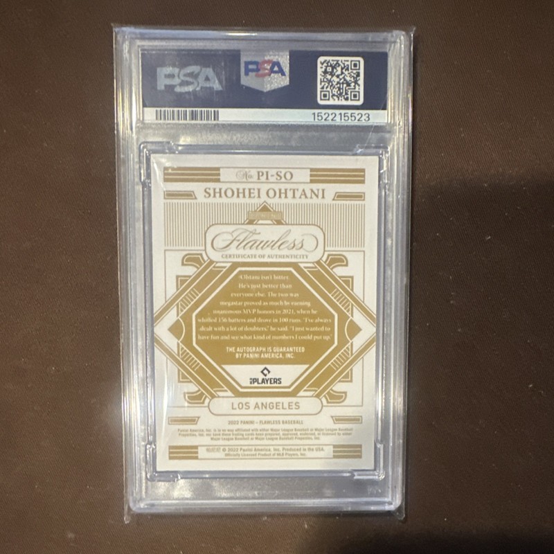 2022 Panini Flawless Shohei Ohtani Premium Ink Gold Auto PSA 8 #/10 view 2